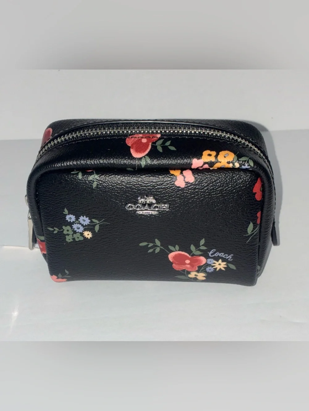 Coach Floral Mini Boxy Cosmetic Bag Case With Wildflowers Print Black Multi NWT
